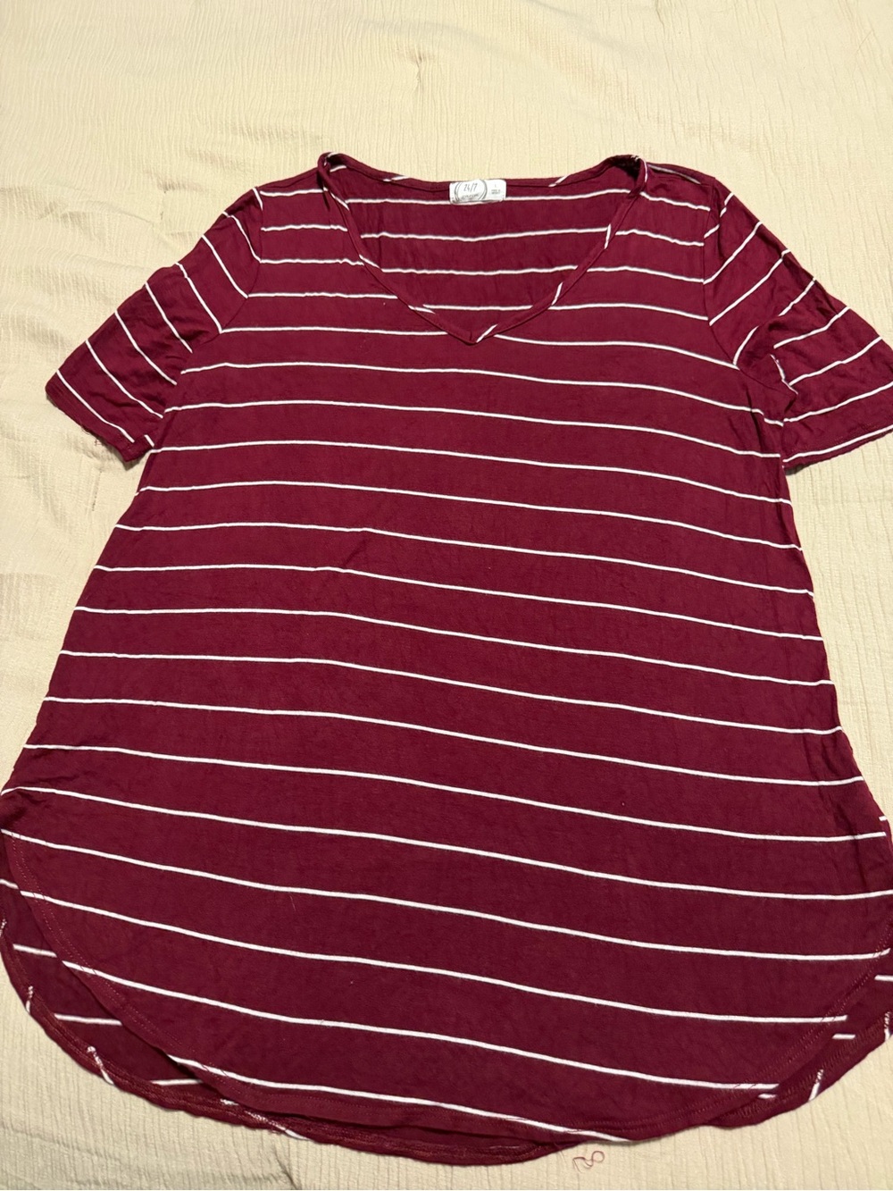 Maurices 24/7 V-Neck Short Sleeve Top - Burgundy